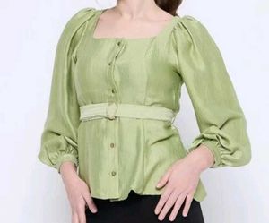 Stylish Puff Sleeve Belted Top