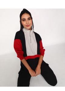 Colorblock Quarter Zip Cropped Sweatshirt