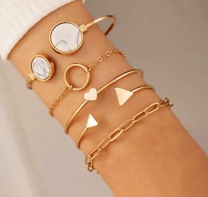 Boho Geometric & Marble Bracelet Set of 5
