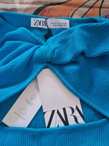 Zara Ribbed Blue Top