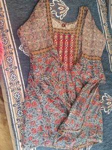 beautiful jaipuri print cotton short anarkali kurt