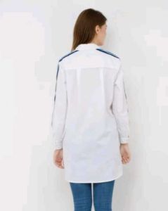 PRIMARK Stylish White Tunic Top with Blue Stripes
