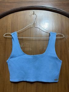 Light Blue Ribbed Crop Tank Top