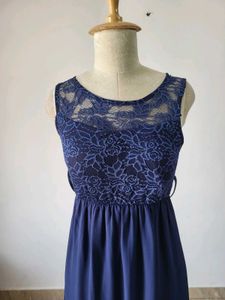 Elegant Navy Blue Lace Maxi Dress