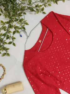 Elegant Red Sequined Kurta❤️✨
