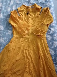 Yellow Cold Shoulder Flared Dress