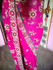 Beautiful heavy Embroidered Pink Saree &amp; blouse
