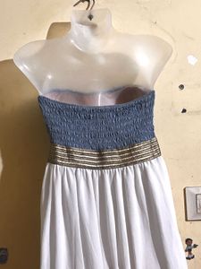 Chic Denim &amp; White Maxi Dress