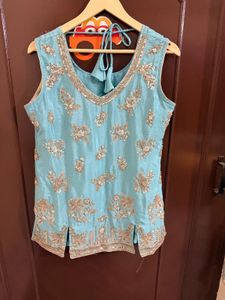 Turquoise Blue Embellished Festive Suit Set