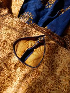 Blue Lehenga With Golden Kurti And Dupatta