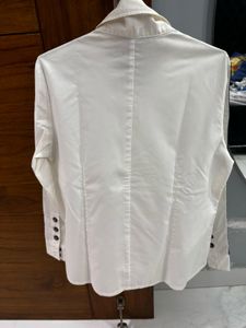 Chic White Button-Up Shirt with Side Stripes