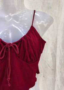 Maroon Ruched Drawstring Crop Top