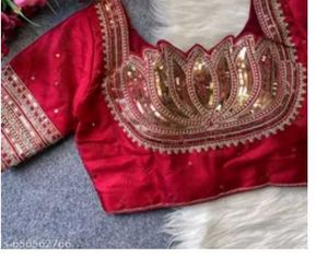 Red Embroidered Silk Blouse