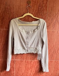 Lace Trim Buttoned Top