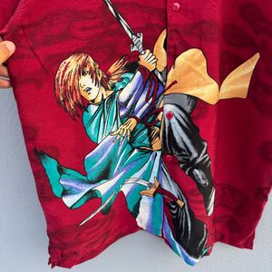 Unique Samurai Print Button-Up Shirt