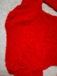 Cozy Red Woollen Long Sleeve Winter Sweater Dress