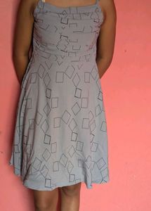 Grey Geometric Print Dress with Overlay