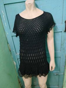Black Crochet Knit Top