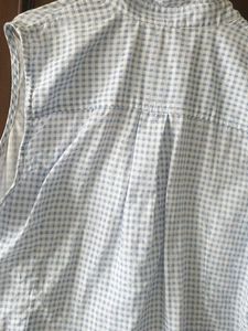 Blue Gingham Sleeveless Tie-Front Shirt no 100