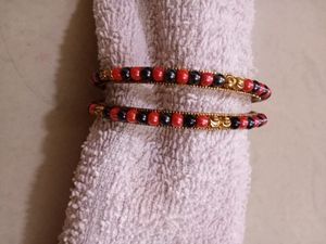 Orange,Gold And Black Combination Beads Bangles