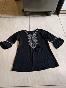 Embroidered Black Kurta Tunic Top