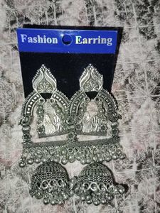 Elegant Oxidized Silver Jhumka Earrings
