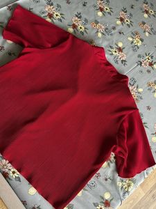 Vibrant Red Pleated Cropped Top