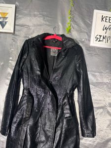 GUESS Shiny Black Double-Breasted Trench Coat