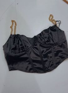 Black Corset Top with Gold Chain Straps
