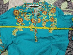BIBA Teal Embroidered Kurta