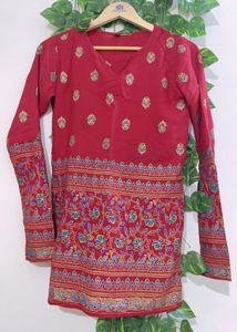 Red Embroidered Kurta