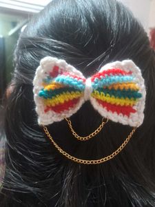 Handmade Crochet Rainbow Bow Hair Clip🌈