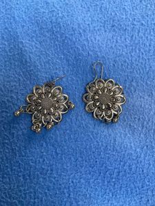 Ornate Silver-Tone Ethnic Earrings