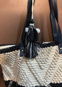 Boho Textured Tote Bag with Tassel