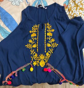 Embroidered Cold Shoulder Kurti- (S Size)