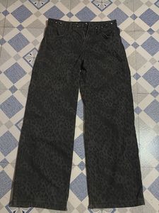 Stylish Leopard Print Wide Leg Jeans