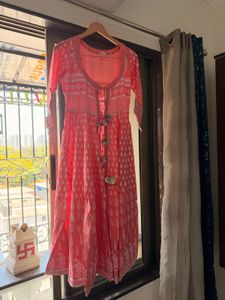 Peach Ethnic Cotton Anarkali with Jacket