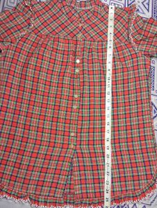 Chic Red Plaid Kurta with Lace Trim