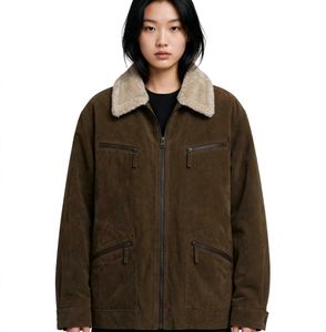Unisex Brown Suede Fur Collar Jacket For Girls &amp; B