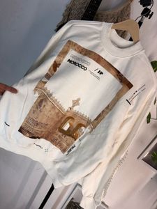 unisex Cream Graphic Print Crewneck Sweatshirt