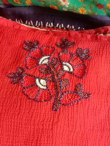 Elegant Red Embroidered Saree