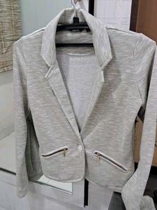Gray Blazer with Zipper Detail