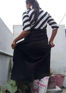 Stylish Black &amp; White Striped Kurta Set
