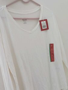 White V-Neck Long Sleeve Tee - Medium( Pack 2)