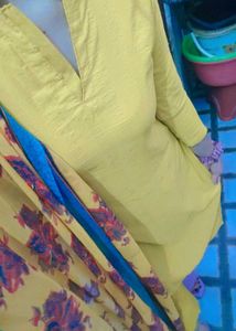 yellow kurta set  with chiffon dupatta