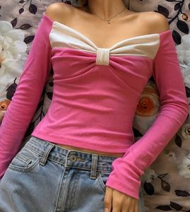 Off-Shoulder Bow Detail Long Sleeve Top