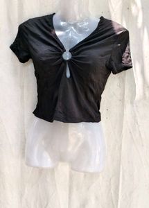 73209. Black Ring Detail V-Neck Top