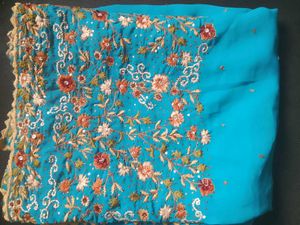 Stunning Embroidered Teal Saree
