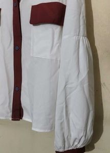 Chic White &amp; Maroon Blouse