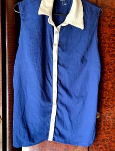 Blue Sleeveless Collared Top